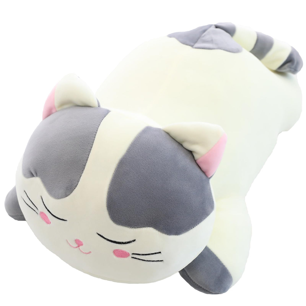 elfishgo brown gray cat plush hugging pillow decorates a sofa nicely.