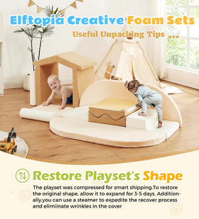 Elftopia indoor play space setup offers compact, safe toddler climber options.