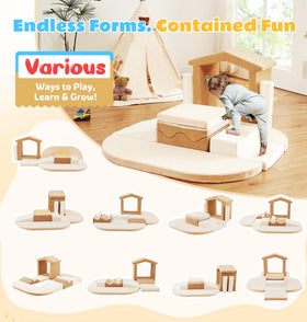 Elftopia foam blocks featuring slides inspire indoor active play and imagination.