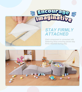 Elftopia triangle wedge provides gentle climbing angles with soft foam cushioning for beginners.