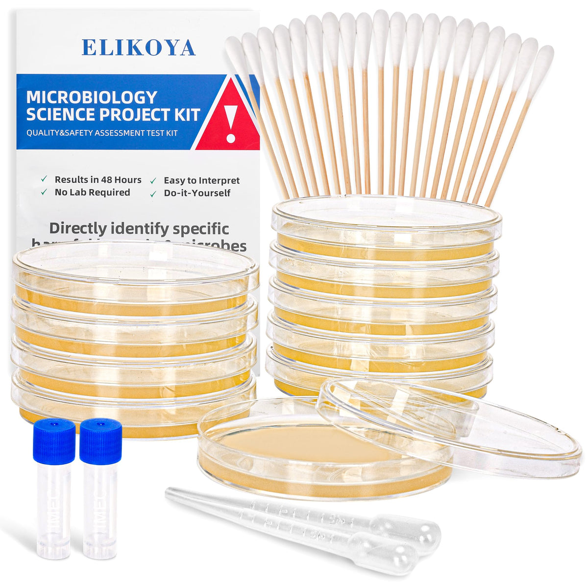 Elikoya bacteria science kit with petri dishes for hands-on learning.