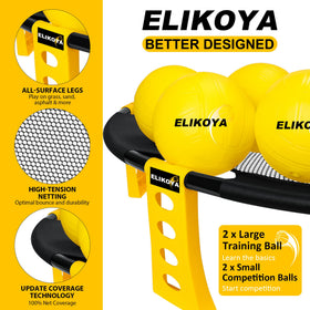 Elikoya elastic net shown for easier starts and beginner-friendly rallies.