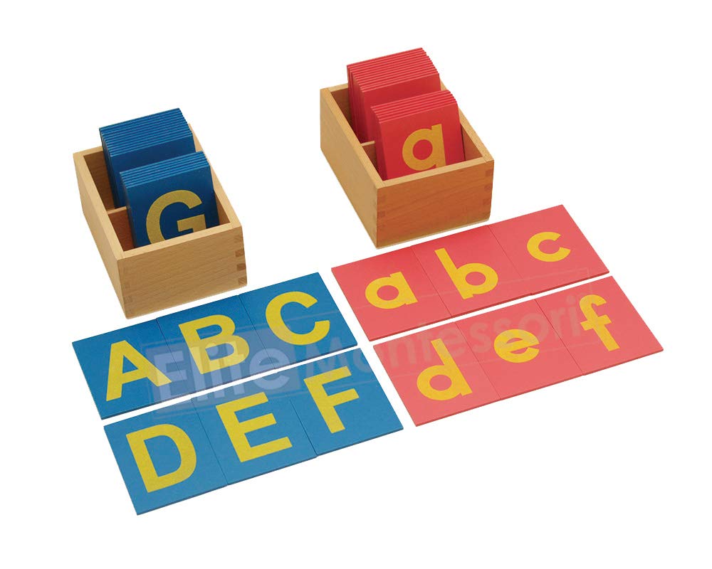 Elite Montessori lowercase pink sandpaper letters guide handwriting practice.