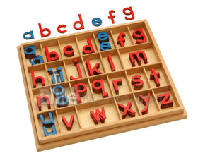 Elite Montessori Movable Alphabet with red and blue letters for hands-on word building.