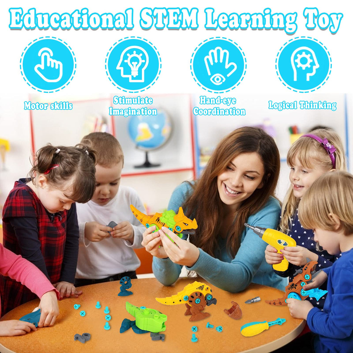 Elitoky Centrosaurus take apart set enhances hand-eye coordination during imaginative play.