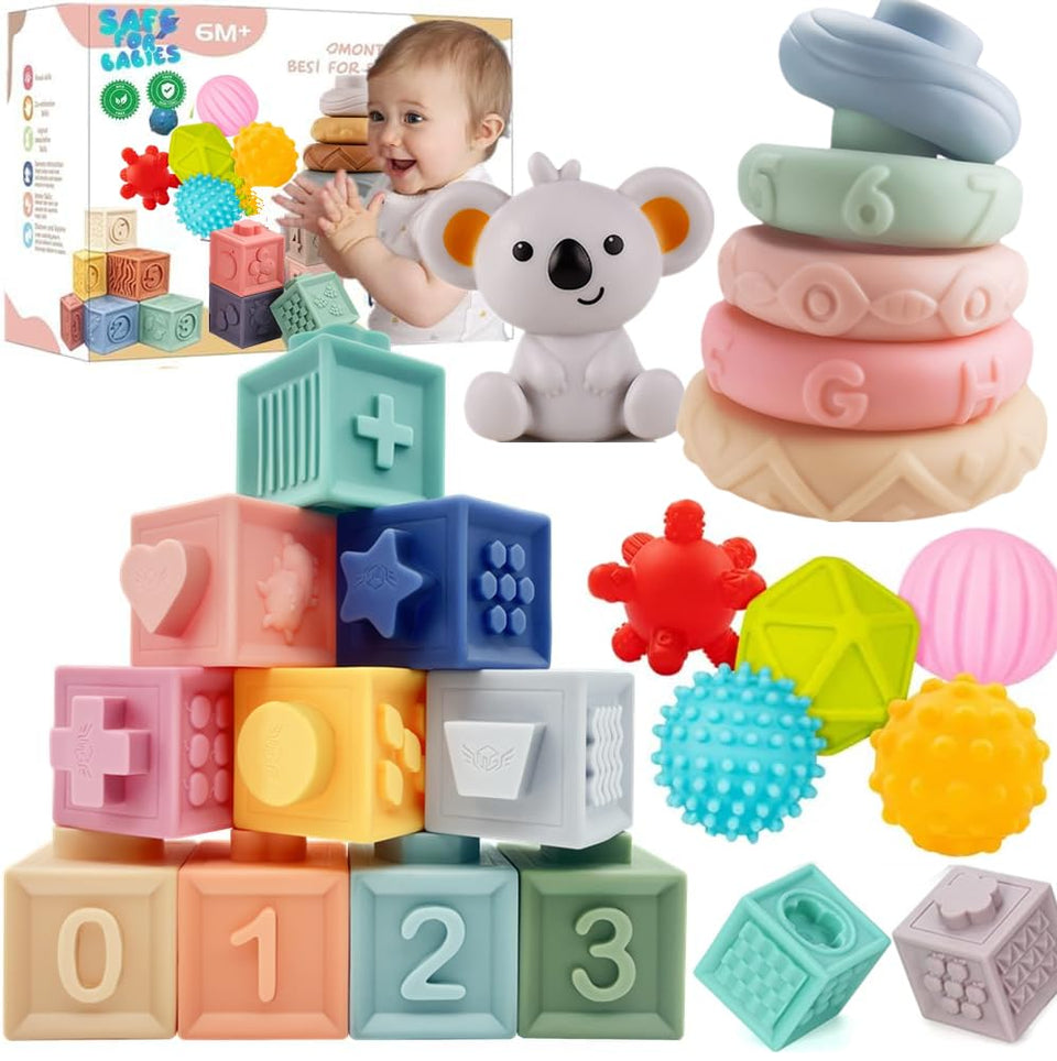 ELLECK baby Montessori sensory set with colorful blocks for early learning through play