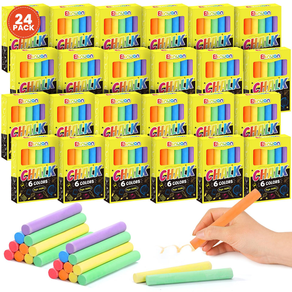Ellinjan 288-count chalk set in 24 boxes for easy classroom distribution.