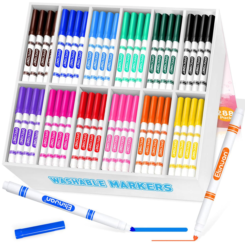 Ellinjan 288-count markers neatly organized in a sturdy box for classroom access.