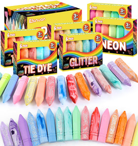 Ellinjan 36-piece washable sidewalk chalk set for outdoor art and easy cleanup.
