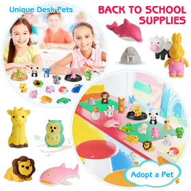 Ellinjan assembleable animal erasers showing puzzle play and creativity at desks.