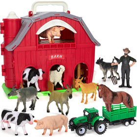 Ellinjan Big Red Barn with farm playset for screen-free imaginative play.