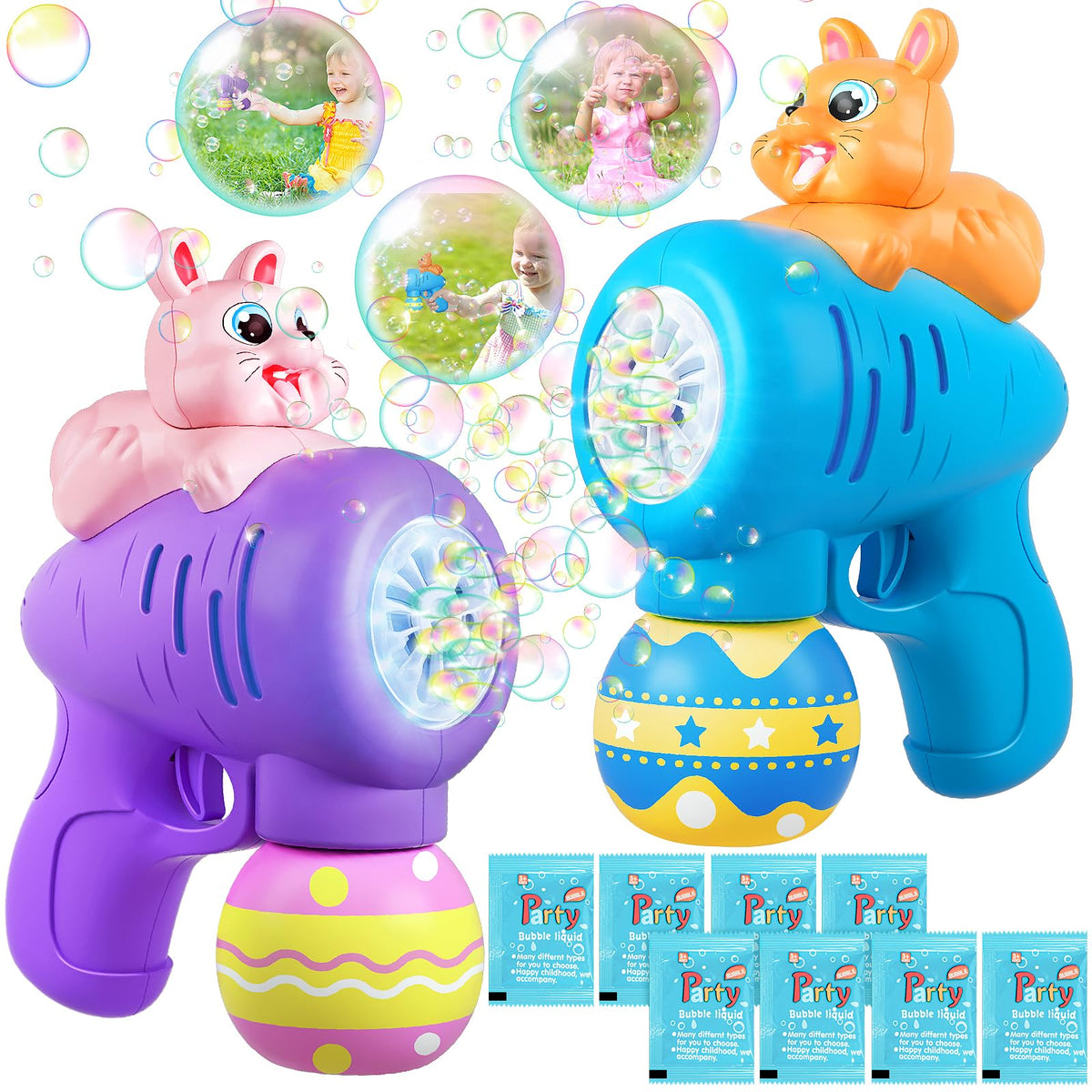 Ellinjan bunny bubble gun light-up in action for Easter party fun.