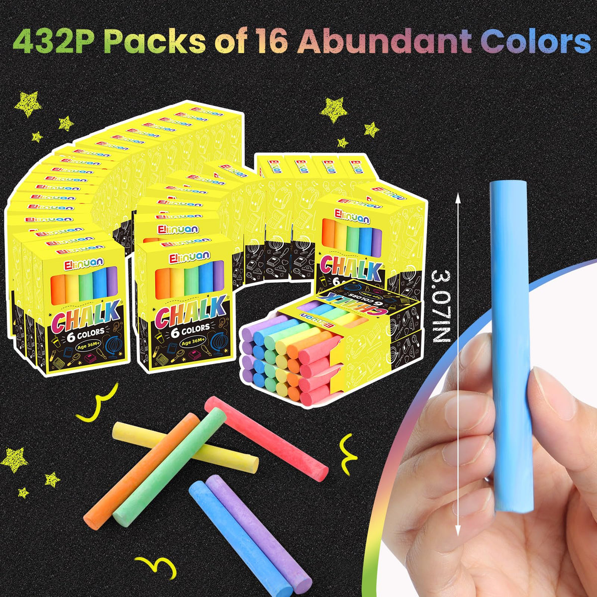 Ellinjan chalk colors red blue purple orange yellow green for vibrant lessons.