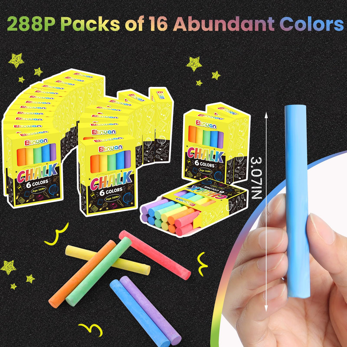 Ellinjan chalk sticks measure 3.1 inches for comfortable grip.