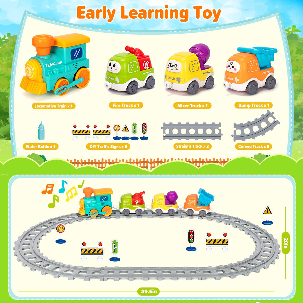 Ellinjan construction trucks connect to form train cars for storytelling