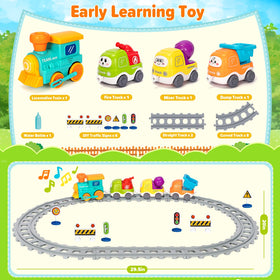 Ellinjan construction trucks connect to form train cars for storytelling