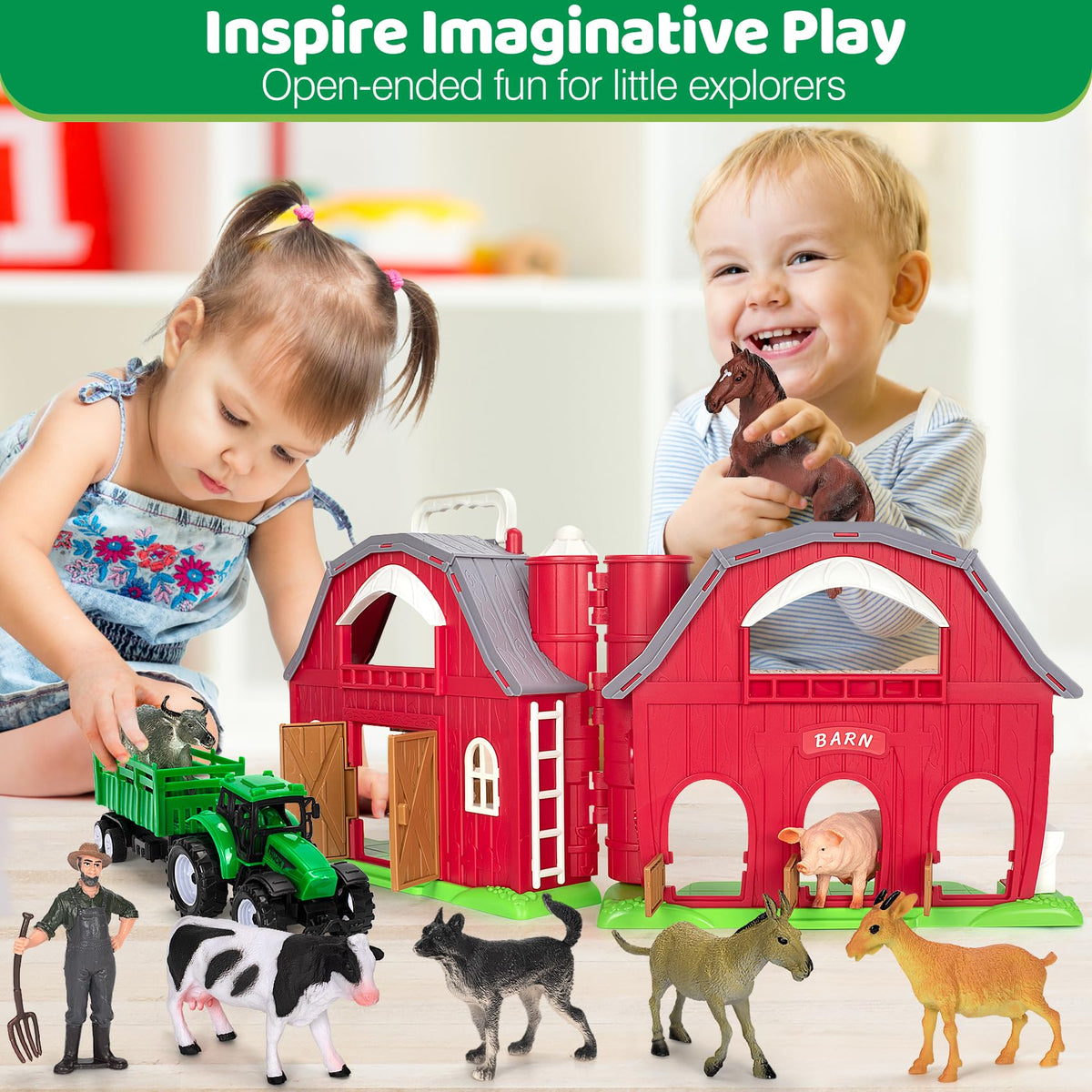 Ellinjan cow figure supports vocabulary growth during pretend chores.