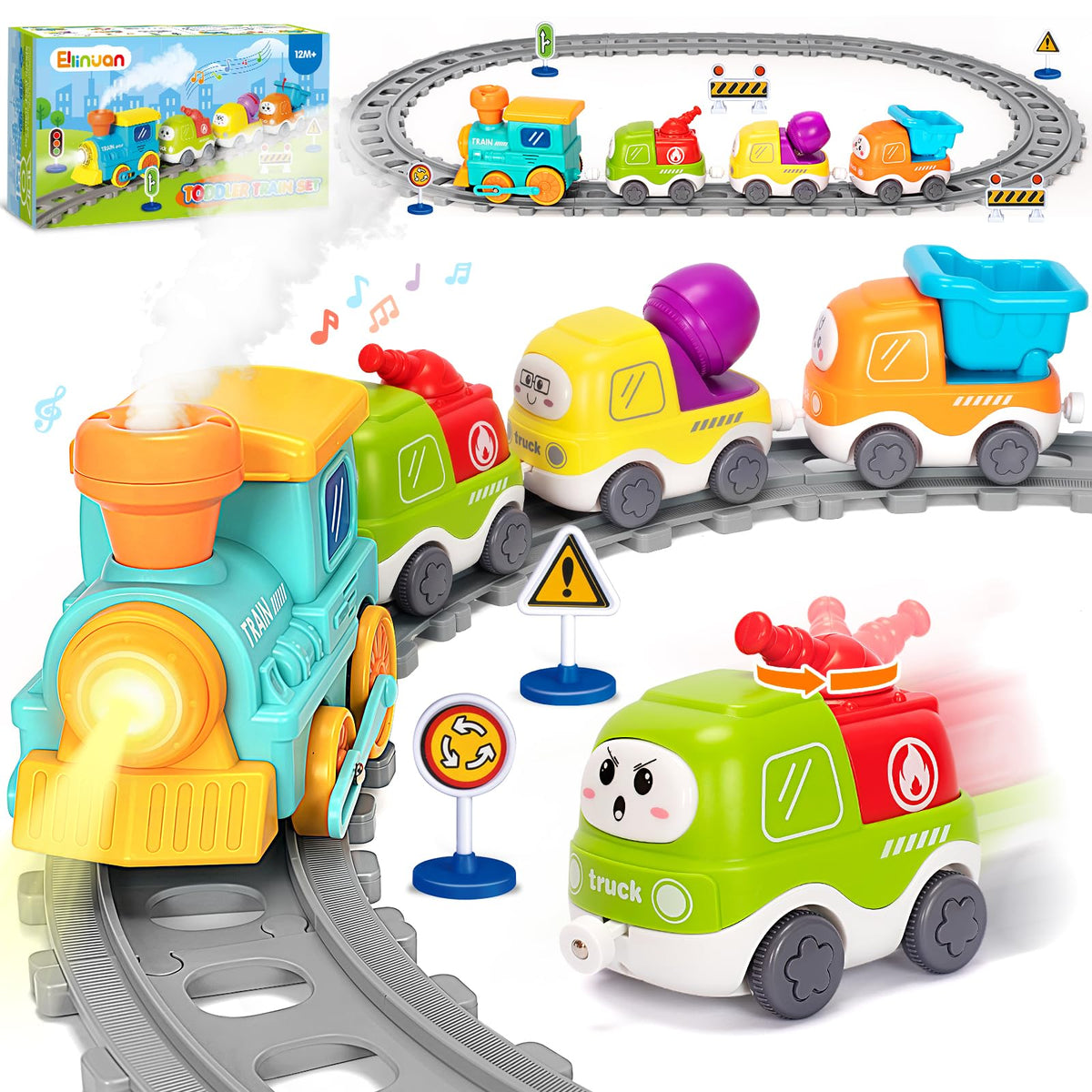Ellinjan electric train locomotive with lights for imaginative play and focus