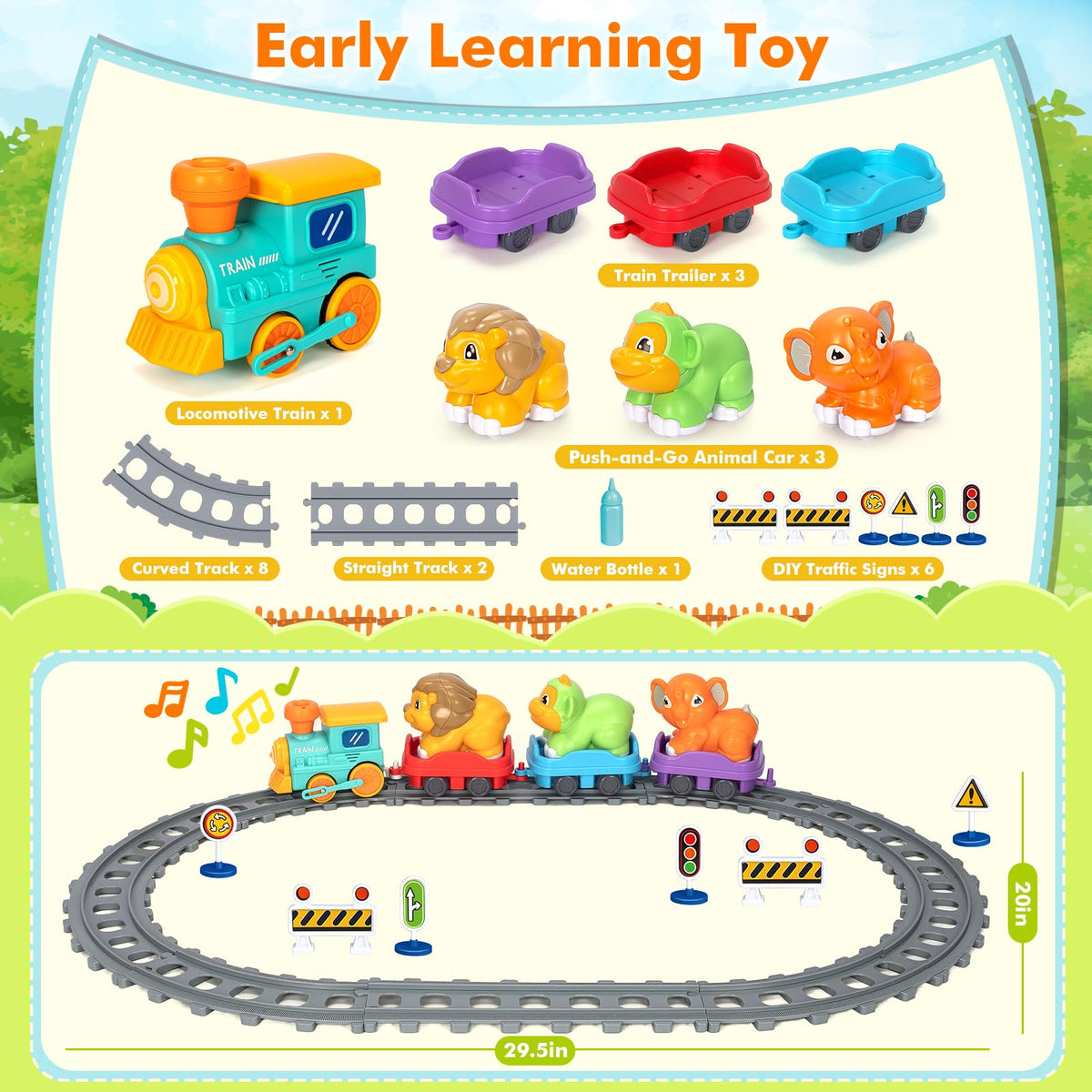 Ellinjan electric train set animal trailer car connects easily for imaginative railway adventures.