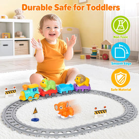 Ellinjan electric train set track pieces secure with hook connections for easy assembly.