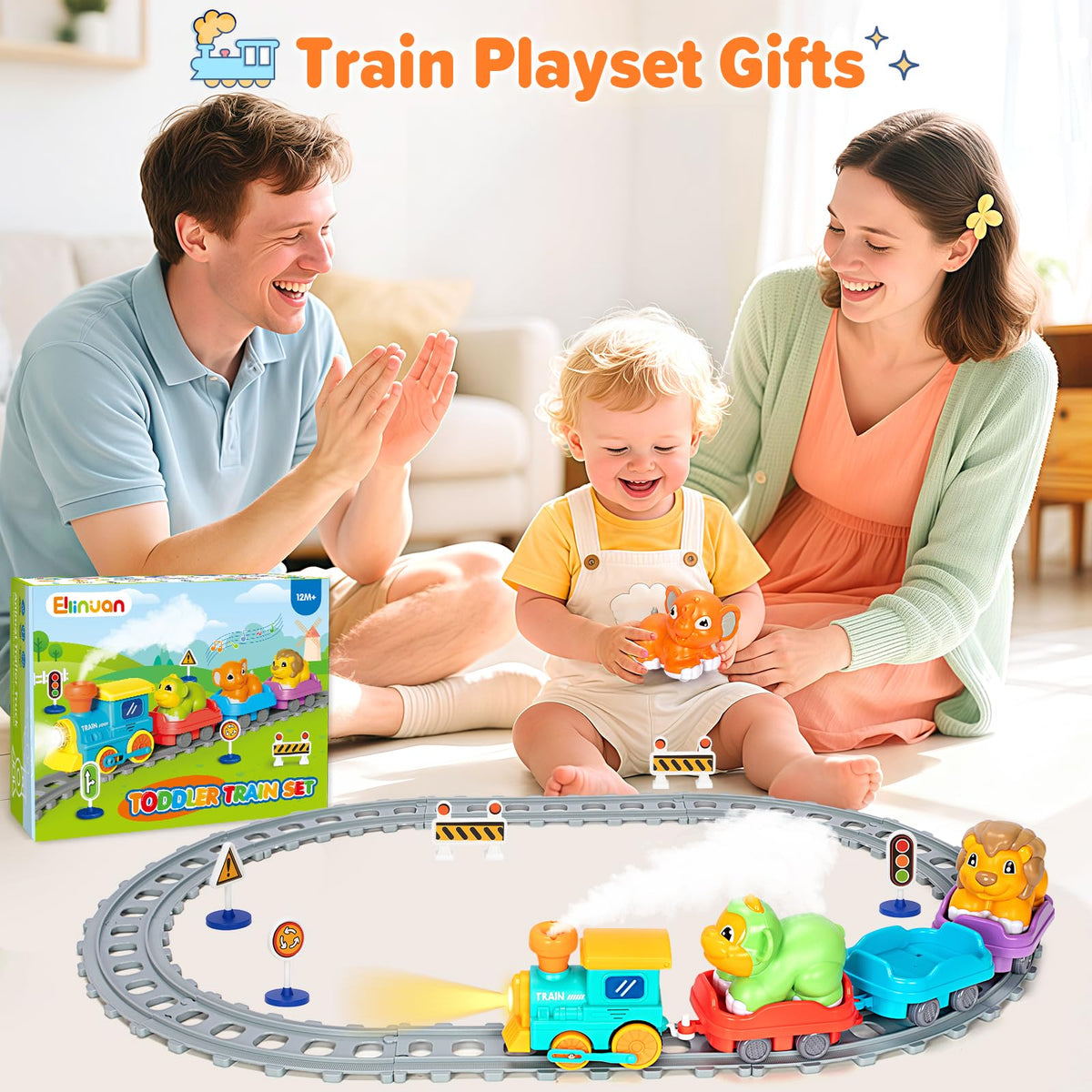 Ellinjan electric train set lights and cheerful sounds enhance playtime and engagement.