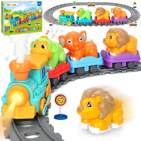Ellinjan electric train set locomotive with lights for immersive play and sensory exploration.