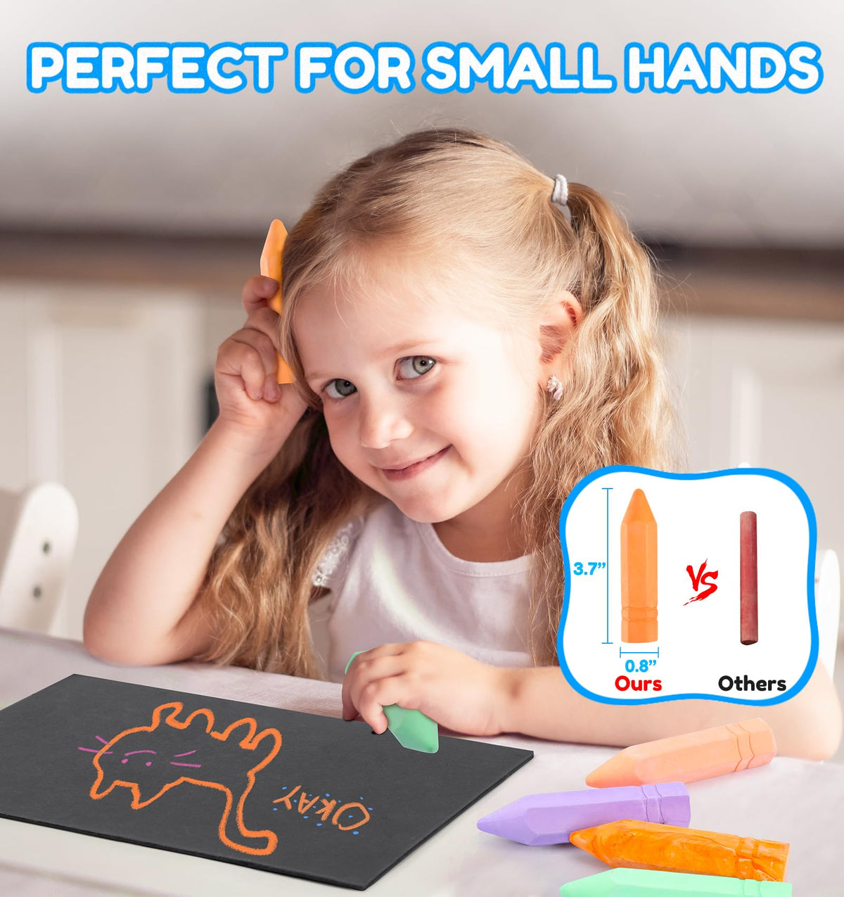 Ellinjan jumbo chalk sticks measure 3.7 inches for easy grip.