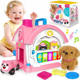 Ellinjan Montessori toy house with plush puppy encourages imaginative play
