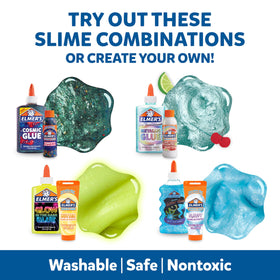 Elmer’s All-Star Slime Kit blue glitter glue bottle for sparkling slime creations.