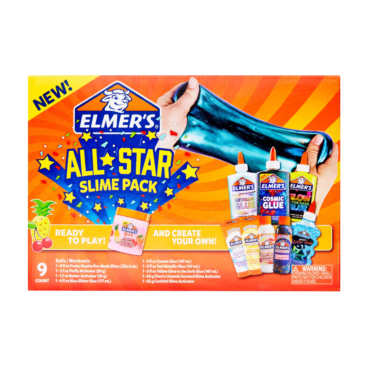 Elmer’s All-Star Slime Kit cosmic glue bottle for easy color mixing and fun crafts.