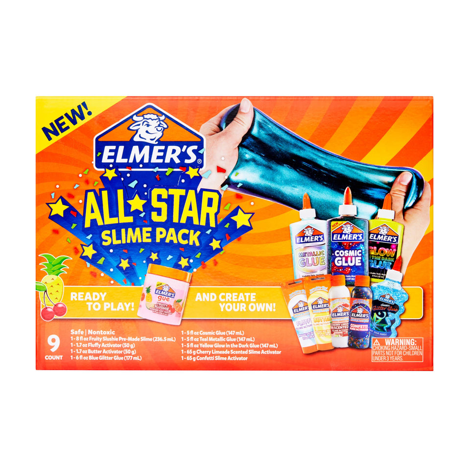 Elmer’s All-Star Slime Kit cosmic glue bottle for easy color mixing and fun crafts.