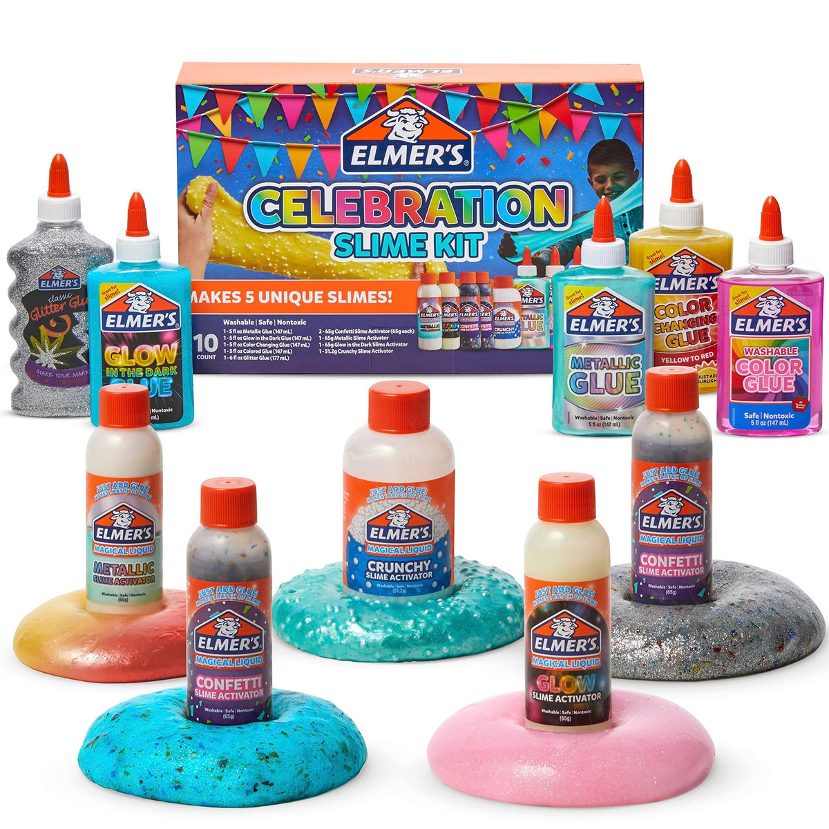 Elmer's Celebration Slime Kit box ready for creative play and easy organization