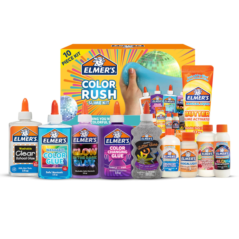 Elmer's Color Rush Slime Kit with rainbow bottles for creative play
