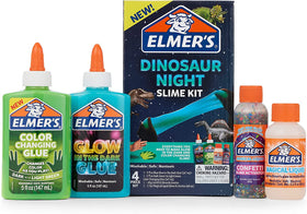 Elmer’s Dinosaur Night Slime Kit color-changing glue bottle for creative slime making.