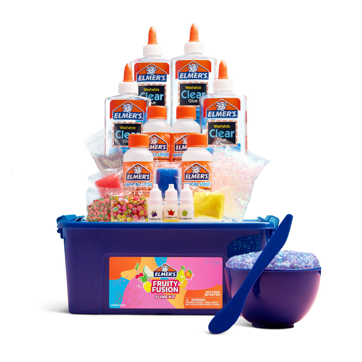 Elmer's Fruity Fusion slime kit clear glue bottles for a crystal base.