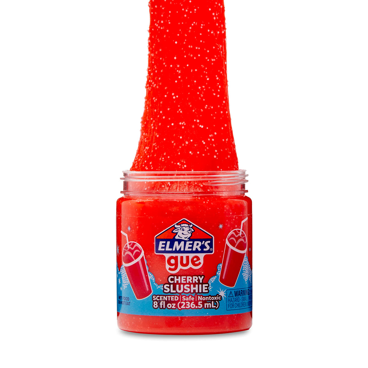 Elmers Gue cherry slushie slime bottle with crunchy, spreadable texture.