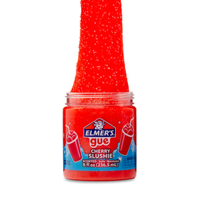 Elmers Gue cherry slushie slime bottle with crunchy, spreadable texture.