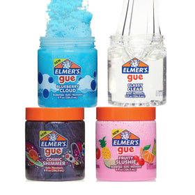 Elmer's Gue premade slime in a clear jar, ready for easy play and quick creativity.