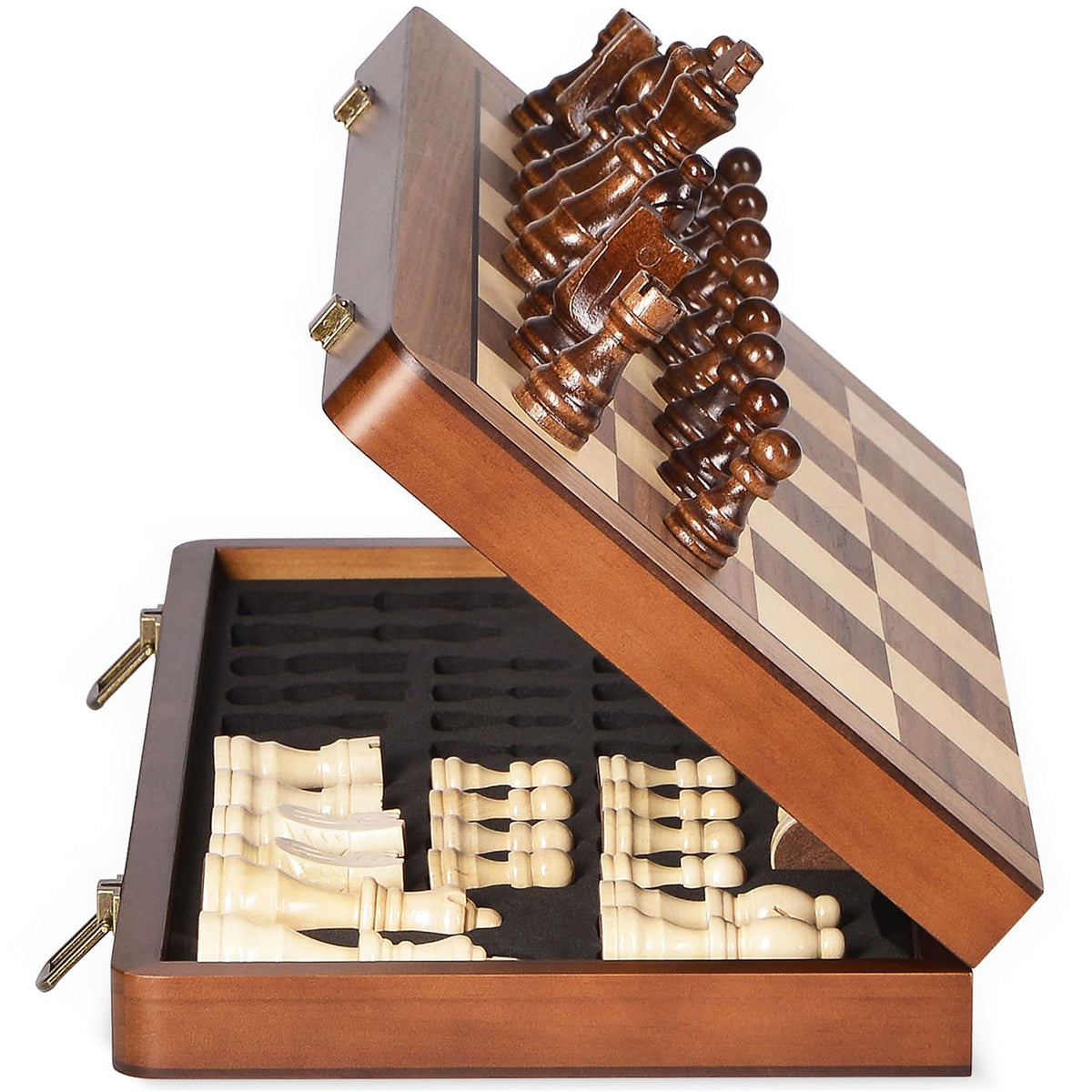ELONGDI 15-inch wooden chess set with magnetic pieces for travel and play
