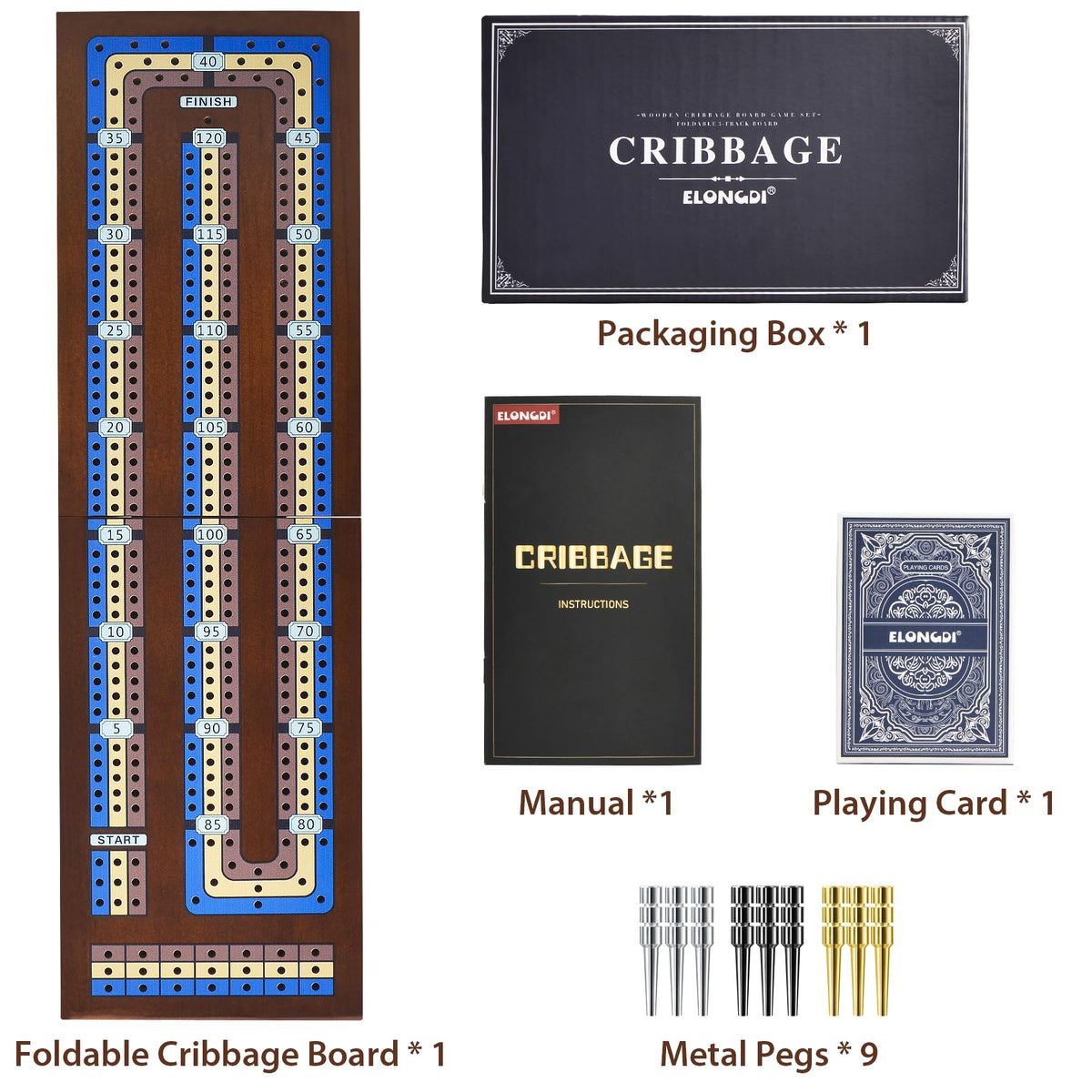 ELONGDI cribbage set with magnetic closure keeps pieces secure during transport.