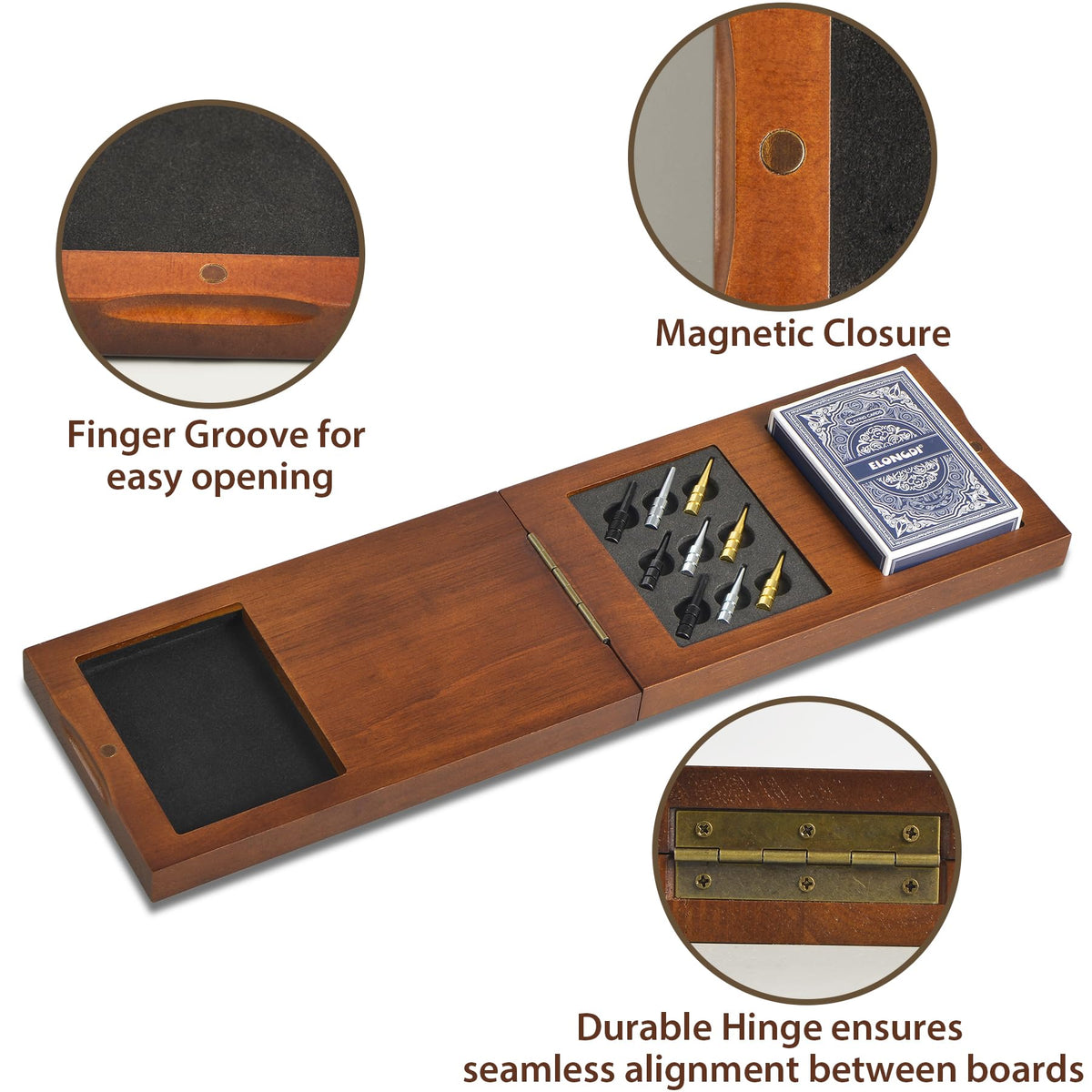 ELONGDI 9 metal pegs included for durable, precise on-the-go gameplay.