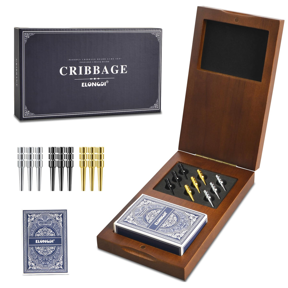 ELONGDI foldable cribbage board for travel shows compact design ideal for packing.