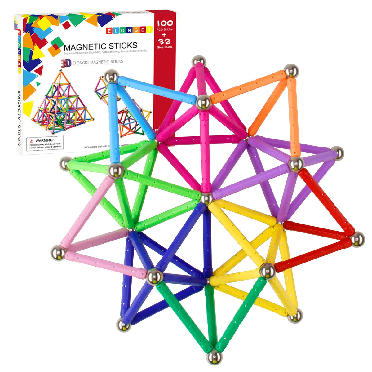 ELONGDI steel balls non-magnetic pair with sticks for stable builds