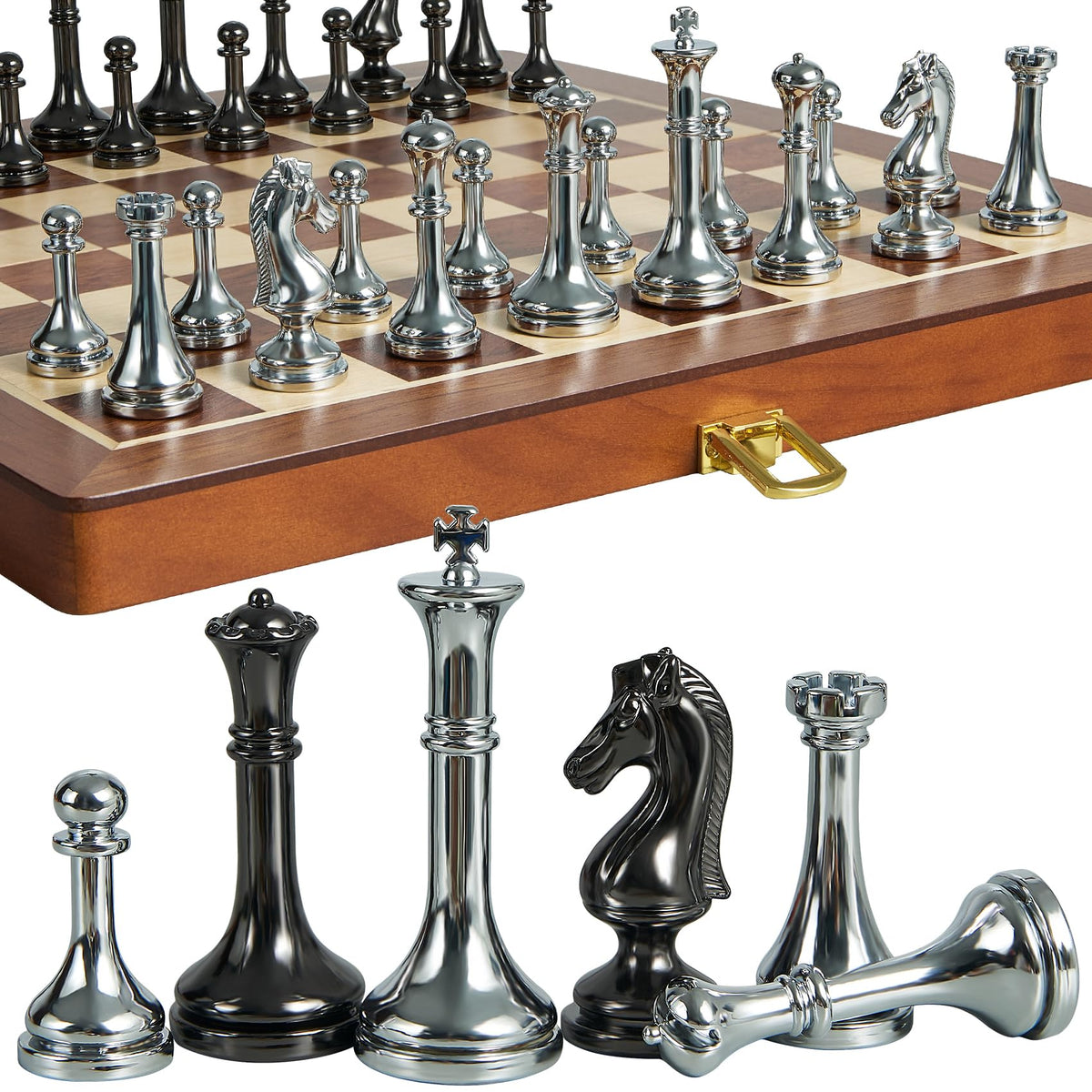 ELONGDI metal chess pieces, 2.5-inch, smooth grip for travel and daily play