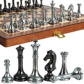 ELONGDI metal chess pieces, 2.5-inch, smooth grip for travel and daily play
