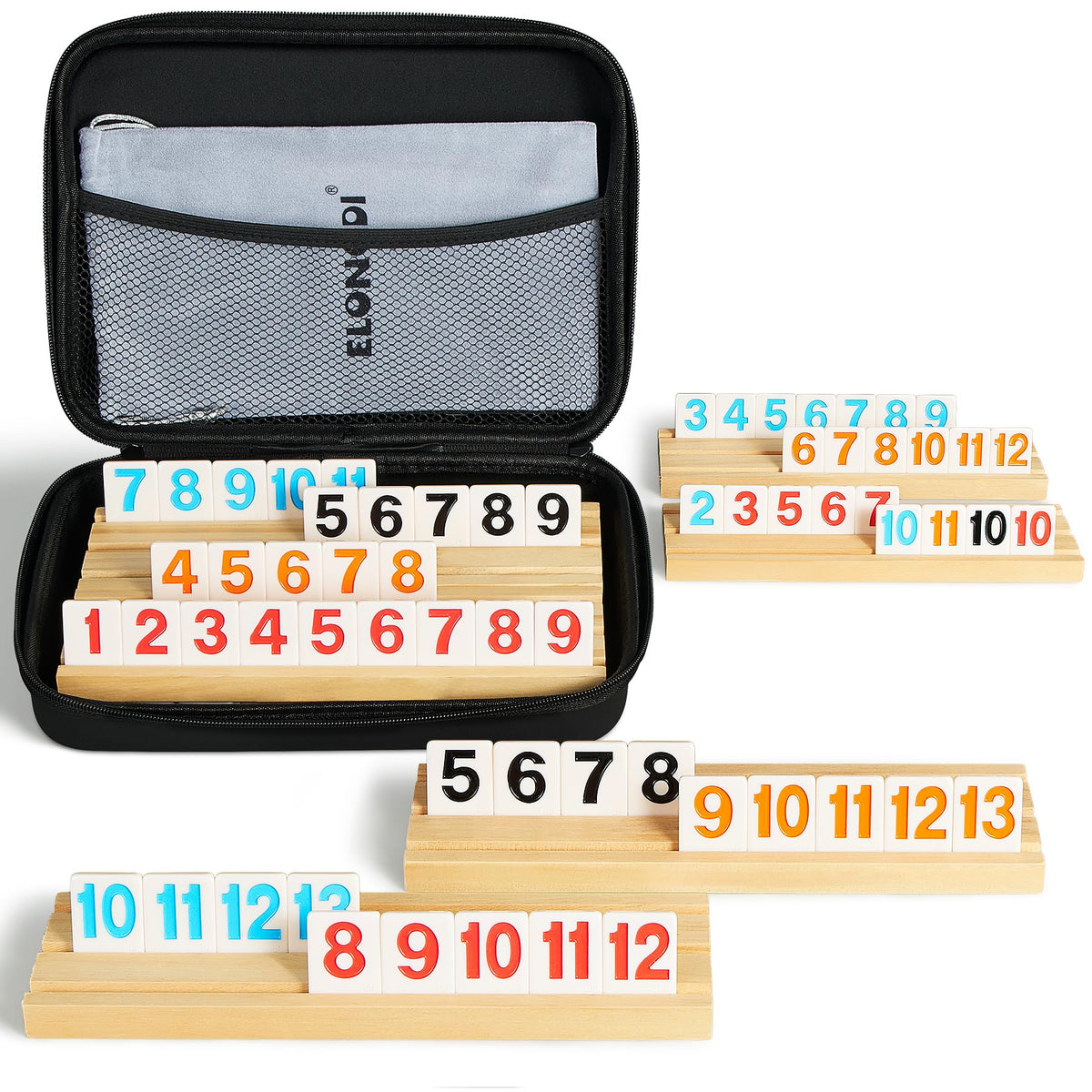 ELONGDI Rummy Cube tiles with vibrant numbers for easy identification