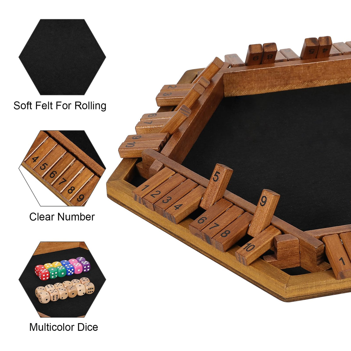 ELONGDI Shut The Box with soft felt reduces dice noise.