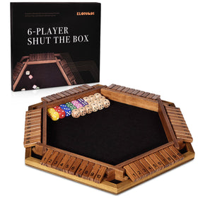 ELONGDI Upgraded Shut The Box wooden board and dice for family game night.