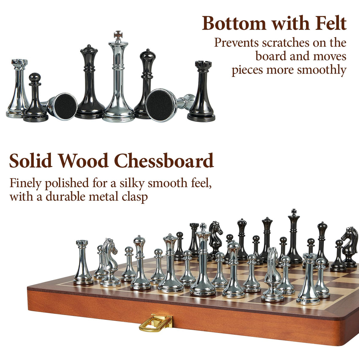 ELONGDI 12-inch wooden chess board with natural grain for elegant play