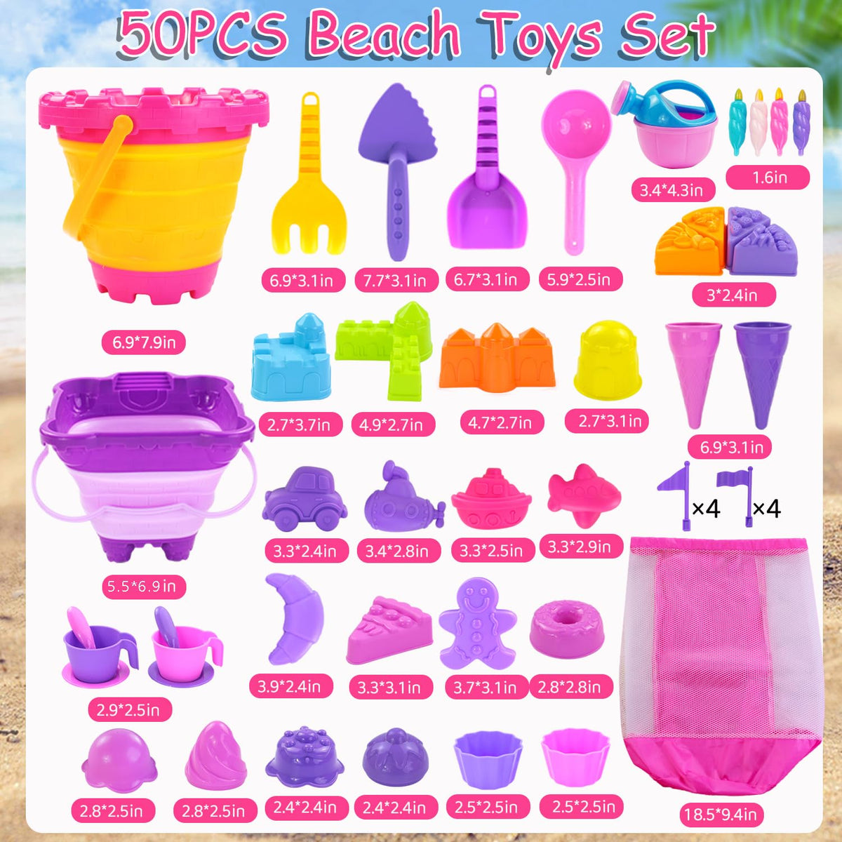Elovien mesh bag keeps toys organized and dries quickly after seaside adventures.